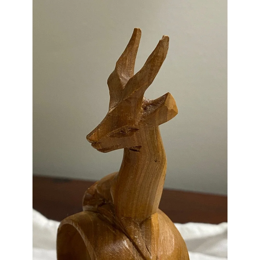 Vintage Kenya Hand Carved Wood Africa Animal Napkin Rings 4 Giraffe Lion Gazelle